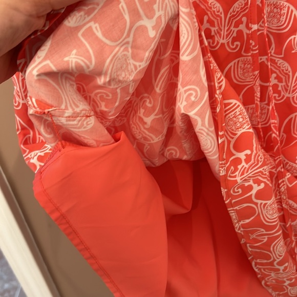 Crown & Ivy Long Sleeve Roll Tab Coral Orange White Novelty Print Size 6 Dress - Picture 8 of 10